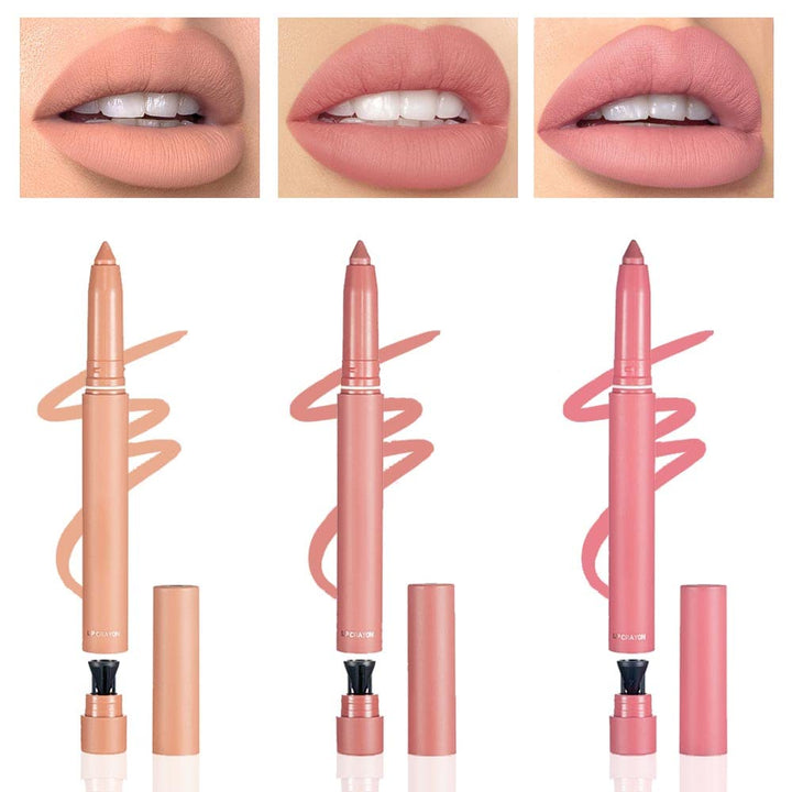SUAKE Matt Nude Lipstick Lipliner Pack Set, 3 Colors Waterproof Crayon, Longwear Moisture Smooth Matte Lipstick Pencils with Built-in Sharpener, Lip Makeup