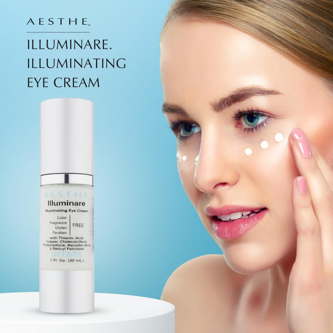 Aesthe Illuminare Illuminating Eye Cream - Color-Free, Fragrance-Free, Gluten-Free Skincare for Eyes with Thioctic Acid, Copper & More - For Puffiness & Dark Circles - Tighten & Smooth - 1 fl oz