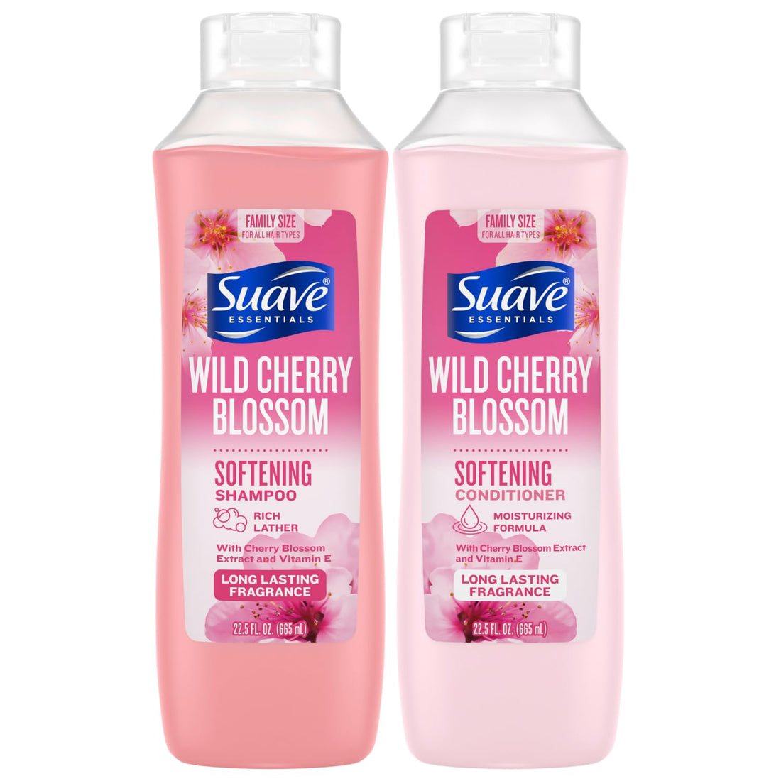 Suave Shampoo & Conditioner Set, Wild Cherry Blossom – Everyday Softening Formulas with Cherry Blossom Extract & Vitamin E, 22.5 Oz Ea (2 Piece Set)