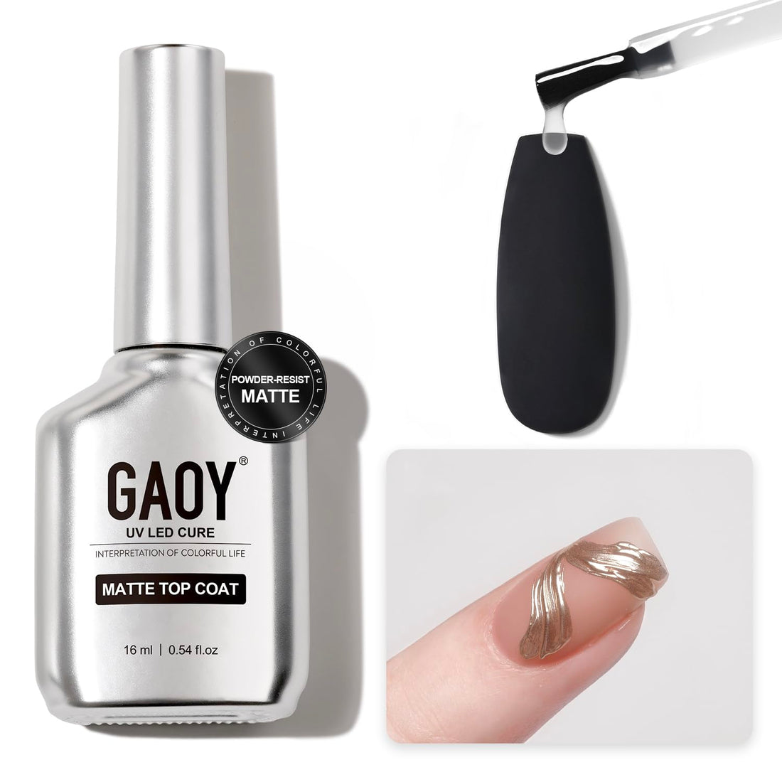 GAOY Matte Gel Top Coat, 16ml Powder-Resist Matte Finish for Detail Chrome Powder Painting Long Lasting UV Gel Nail Art DIY