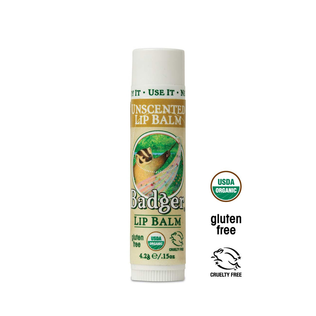 2 Pack Badger Classic Organic Lip Balm Unscented 0.15 Oz Per Stick