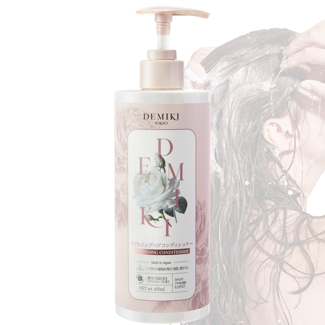 DEMIKI Japanese Conditioner for Women. Organic Rose Scent, Repair & Hydrate for Damaged, Anti-Dandruff Conditioner for Men, Cruelty-Free, Paraben & Sulfate-Free Hair Care, 16oz