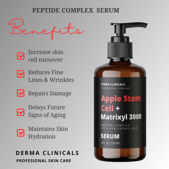 Apple Stem Cell + Matrixyl 3000 Serum With Hyaluronic Acid, Peptide Serum, Anti-Aging Serum for face, Anti-Wrinkle Serum, Skin Care Product - 4 oz