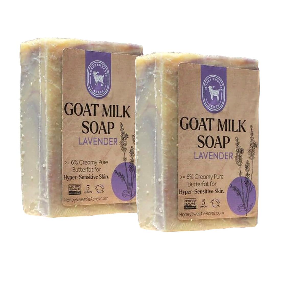 Honey Sweetie Acres 2-Pack Lavender Goat Milk Soap - Handmade 5 oz Bar, Made with Natural Ingredients, Moisturizing & Gentle, Made in the USA