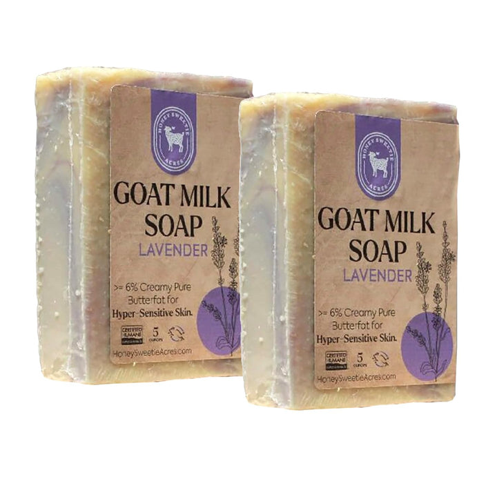Honey Sweetie Acres 2-Pack Lavender Goat Milk Soap - Handmade 5 oz Bar, Made with Natural Ingredients, Moisturizing & Gentle, Made in the USA