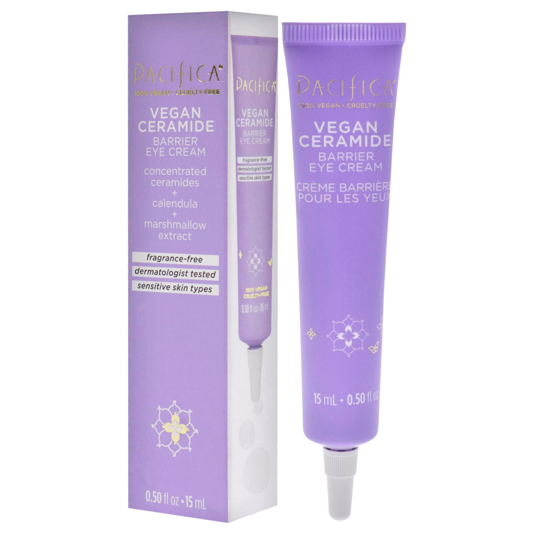 Pacifica Beauty, 100% Vegan Ceramide Barrier Repair Under Eye Cream for Fine Lines, Eczema Association Approved, Safe for Sensitive Skin for Delicate Undereye Area, Fragrance Free, 0.5 Fl Oz