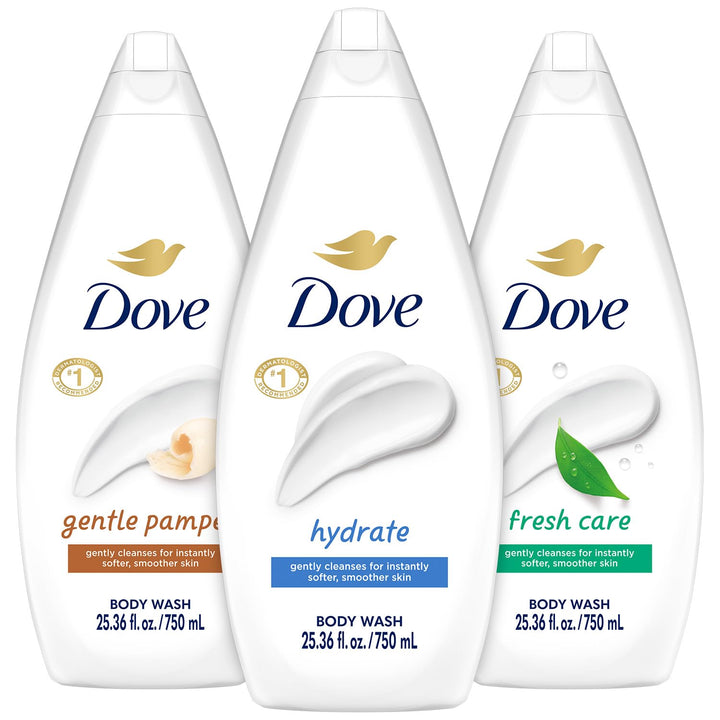 Dove Body Wash Value-Size Variety 3-Pack – Hydrate, Fresh Care, and Gentle Pamper, 25.36 Oz Ea