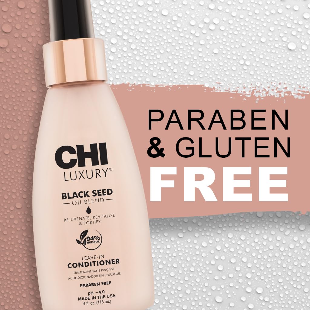 CHI Luxury Black Seed Oil Leave-In Conditioner, Moisturizing Treatment To Strengthen Hair, Thermal Protectant, Sulfate, Paraben & Gluten-Free, 4 Oz