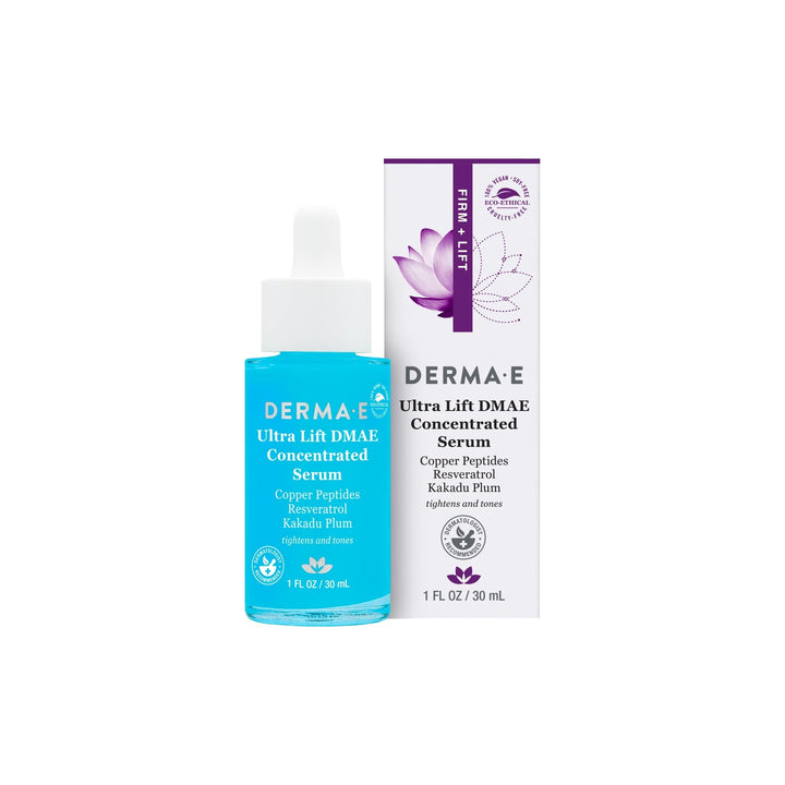 DERMA E Ultra Lift DMAE Concentrated Serum – All Natural Skin Firming & Hydrating Serum with Copper Peptides and Resveratrol – Concentrated Facial Skin Care, 1oz