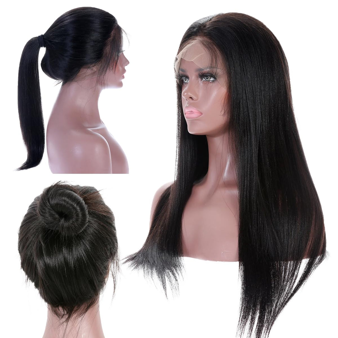 Premier 360 Lace Frontal Wig Light Yaki Straight Brazilian Remy Human Hair Wigs for Women 150% Density 360 Lace Front Wigs Pre Plucked Hairline with Baby Hair 16 inch Natural Color free part