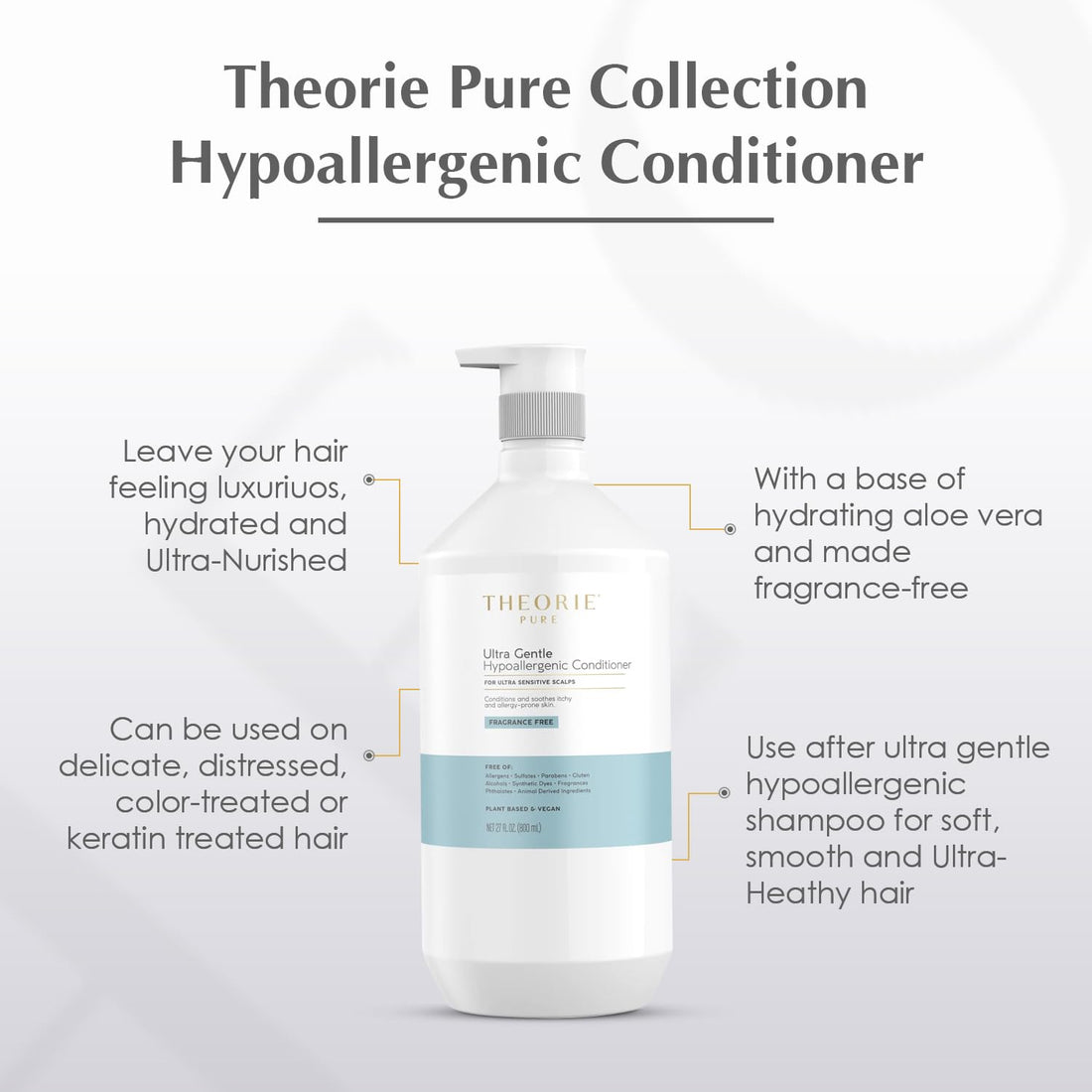 Theorie Pure Collection Hypoallergenic Conditioner -Plant-Based & Vegan - for Soothes Itchy & Allergy Prone Skin - Fragrance-free - Sensitive Scalp, Pump Bottle -800mL - 1 Pack