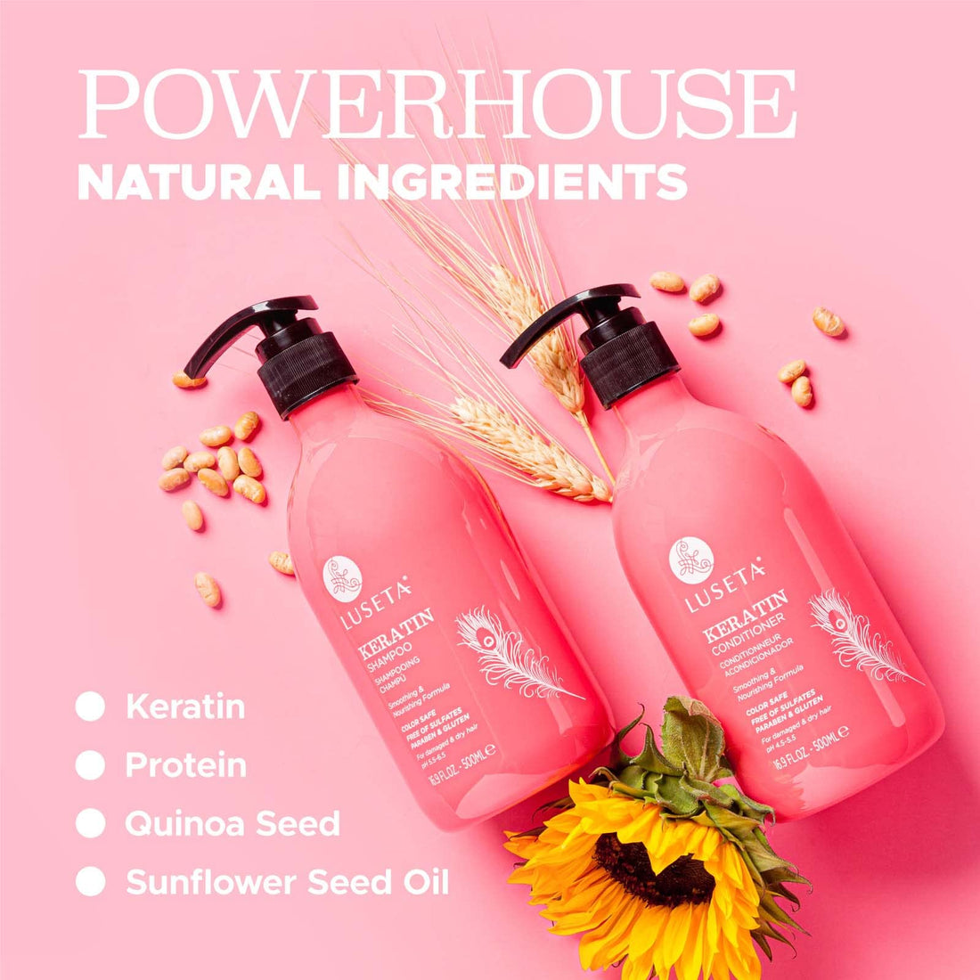 Luseta Keratin Smooth Shampoo & Conditioner Set, for Straight and Wavy Hair, 2 x 16.9 Oz