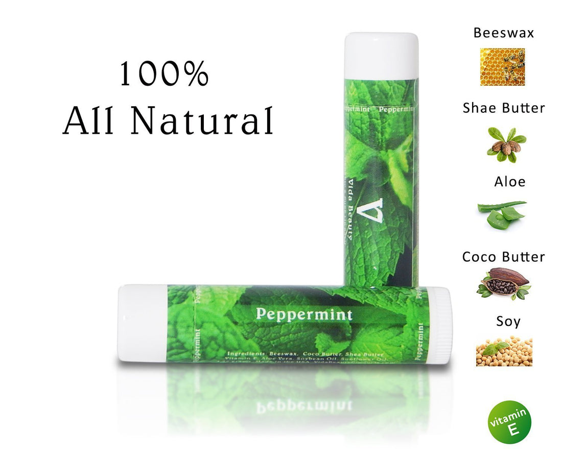 Natural Organic Lip Balm 100% Beeswax Peppermint Lip Balm,Coconut Oil,Vitamin E To Repair Dry, Cracked and Chapped Lips Organic Lip Balm