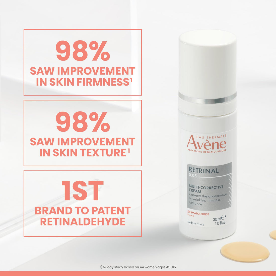 Avène Retrinal 0.05% Multi-Corrective Cream, anti-aging facial cream powered by retinaldehyde, 1 Fl Oz