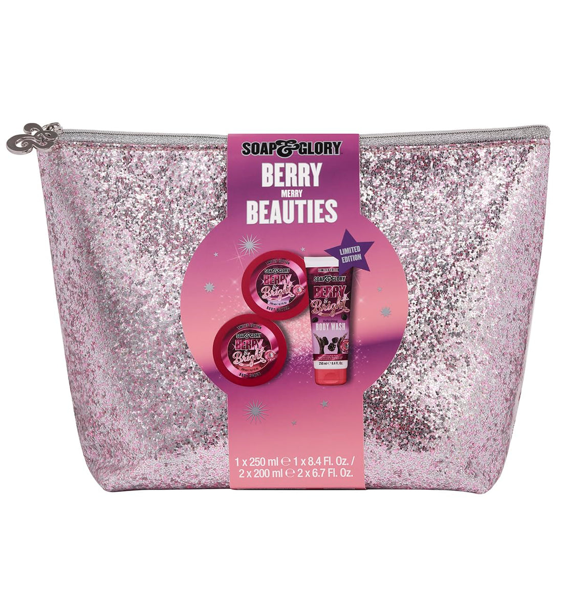 Soap & Glory Berry Merry Gift Set - Limited Edition Body Wash, Exfoliating Scrub and Body Butter - Enriched with Notes of Blackberry, Peony & Apple Blossom (3 Count)