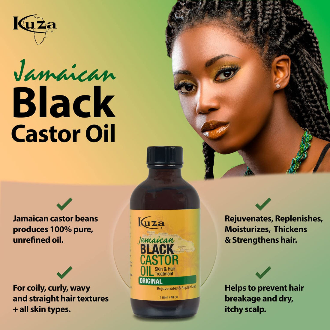 Kuza Jamaican Black Castor Oil Skin & Hair Treatment (Original) 4oz
