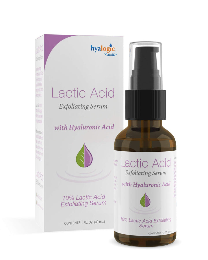 Hyalogic Lactic Acid 10% Serum for Face with Hyaluronic Acid & Essential Oils – Non-Abrasive Face Exfoliant- For Clearer & Radiant Skin (1 fl. oz.)