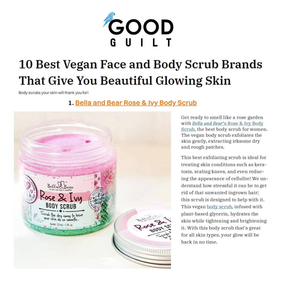 Bella & Bear Rose & Ivy Body Scrub - Vegan & Cruelty-Free Oil-Free Exfoliator | Polish Your Skin to Perfection | 6.7oz of Floral Bliss for All Women