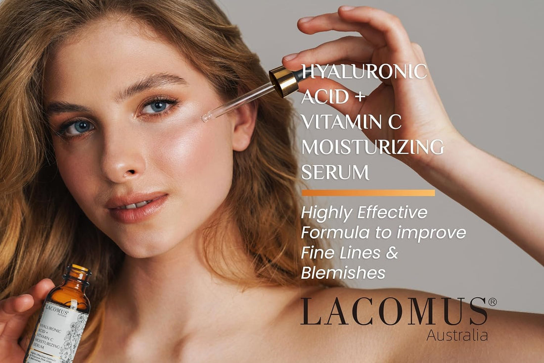 Hyaluronic Acid + Vitamin C Moisturizing Serum for Fine Lines and Blemishes - Organic and Cruelty-Free Skin Health Booster - Moisturizing Formula for Youthful Skin - LACOMUS Australia