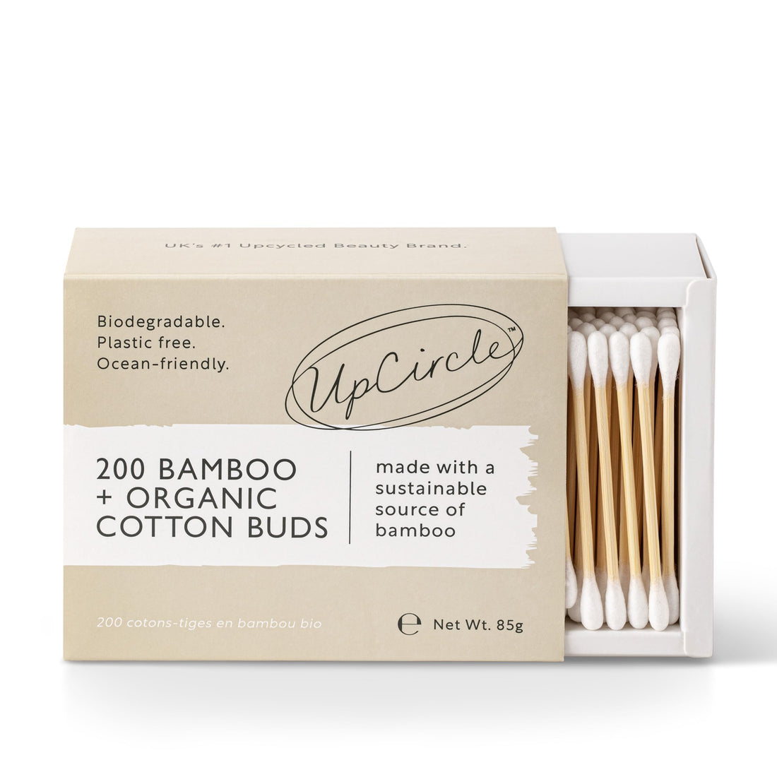UPCIRCLE 200 Bamboo Cotton Ear Buds - Sustainable, Plastic-Free + Fully Recyclable - Eco-Friendly + Biodegradable