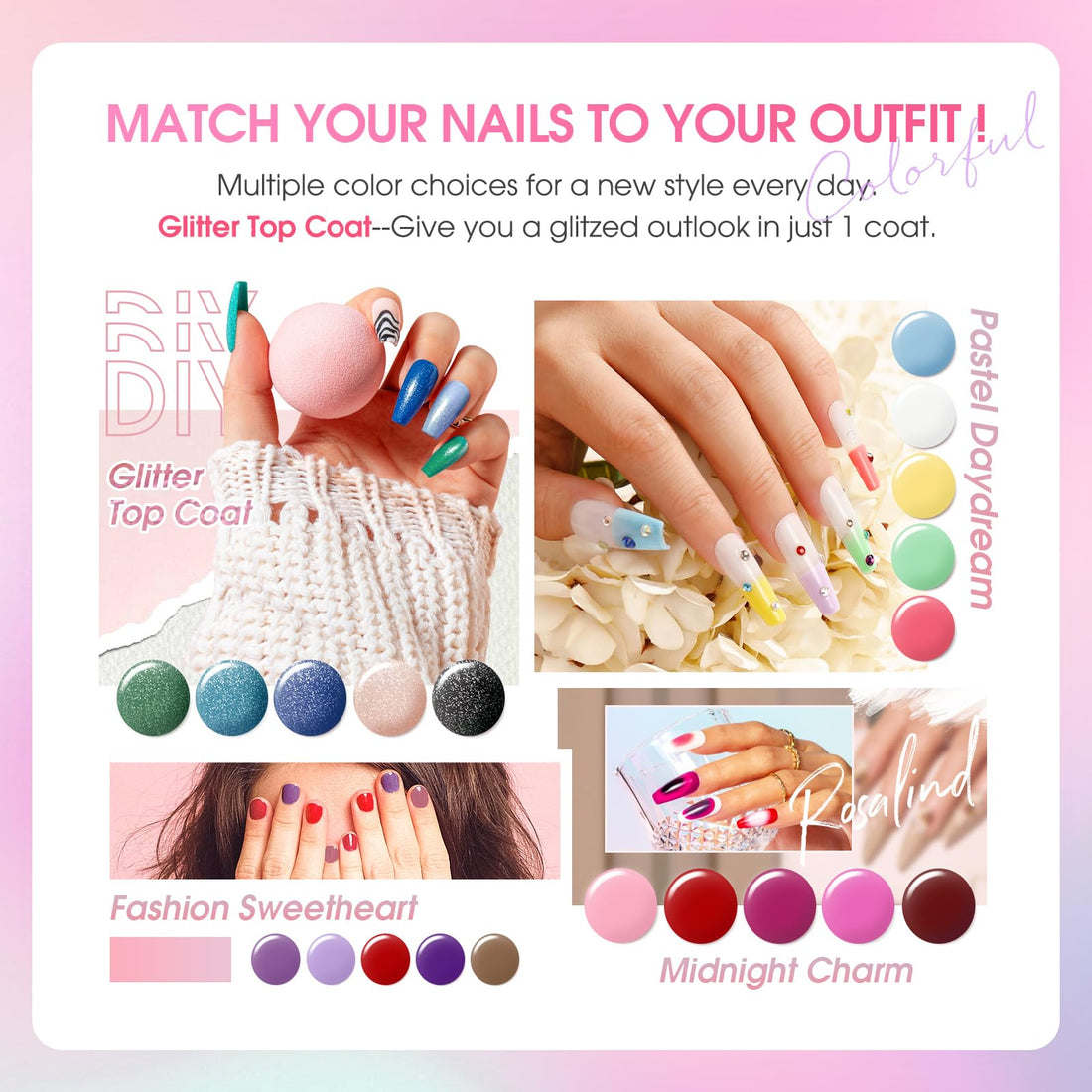 ROSALIND 30pcs Gel Nail Polish Set, 26 Colors Gel Polish with 3Pcs Glossy Matte Glitter Top Coat and Base Coat All Seasons Nude Blue Red Nails art Kit DIY Salon at Home