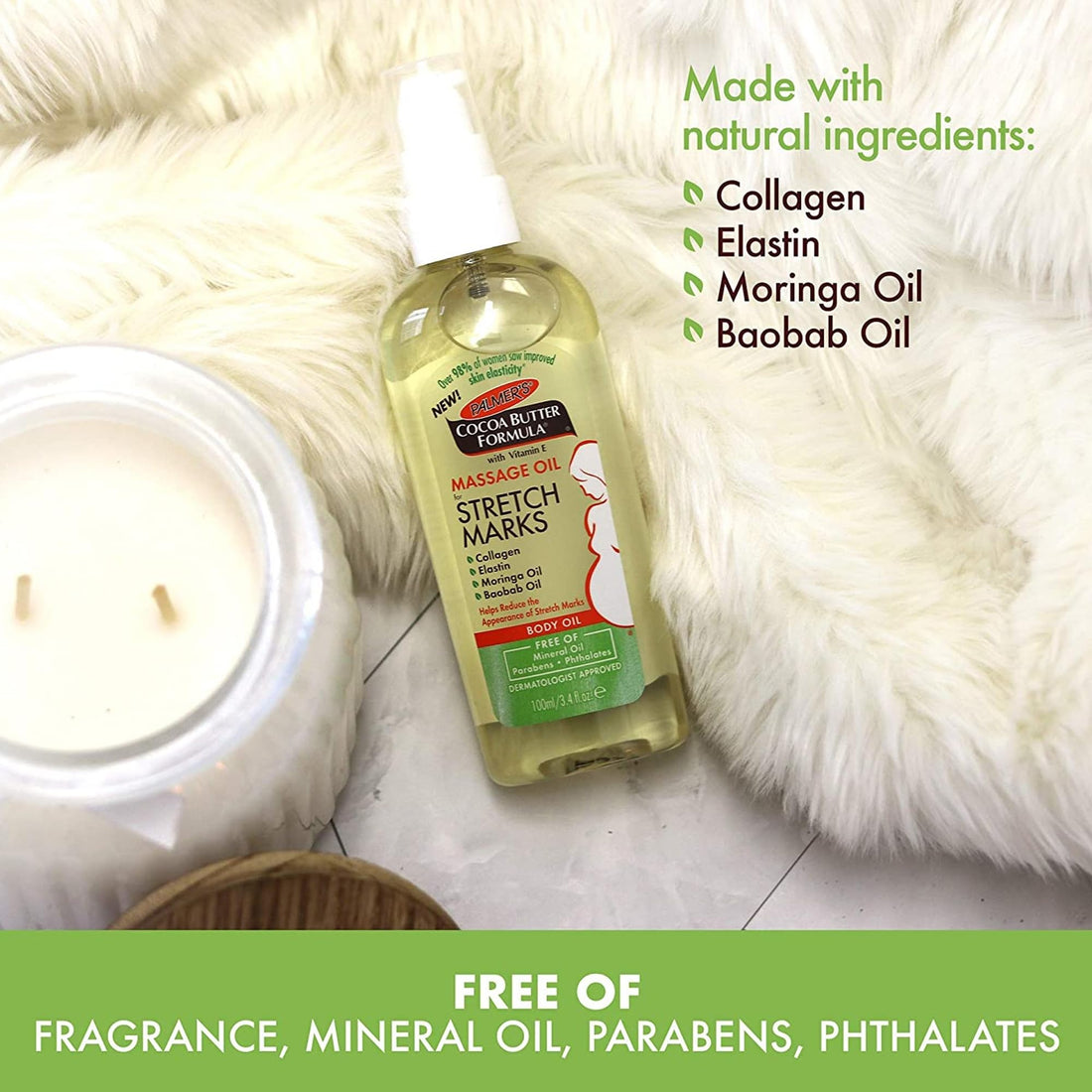 Palmer's Cocoa Butter Formula Massage Oil for Stretch Marks and Pregnancy Skincare, 3.4 Ounces