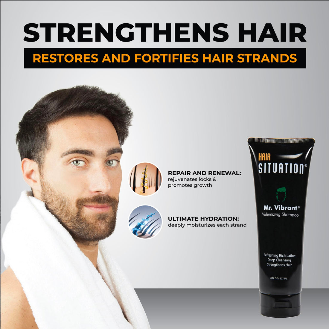 Mr. Vibrant Volumizing Mens Shampoo –Deep Cleansing, Hair Strengthening & Nutrient-Rich Formula: With Biotin, Vitamin A, E, B5 & B6, Tea Tree Oil & More. Free of Sulfates & Parabens