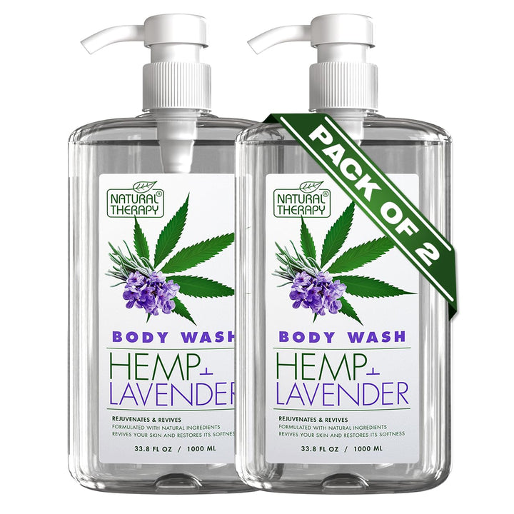 Natural Therapy Body Wash for Women and Men with Hemp & Lavender Oils - Shower Gel Cleanses and Moisturizing Skin - With Dead Sea Minerals Nourish for Body, Pack of 2 (67.6 fl.oz)