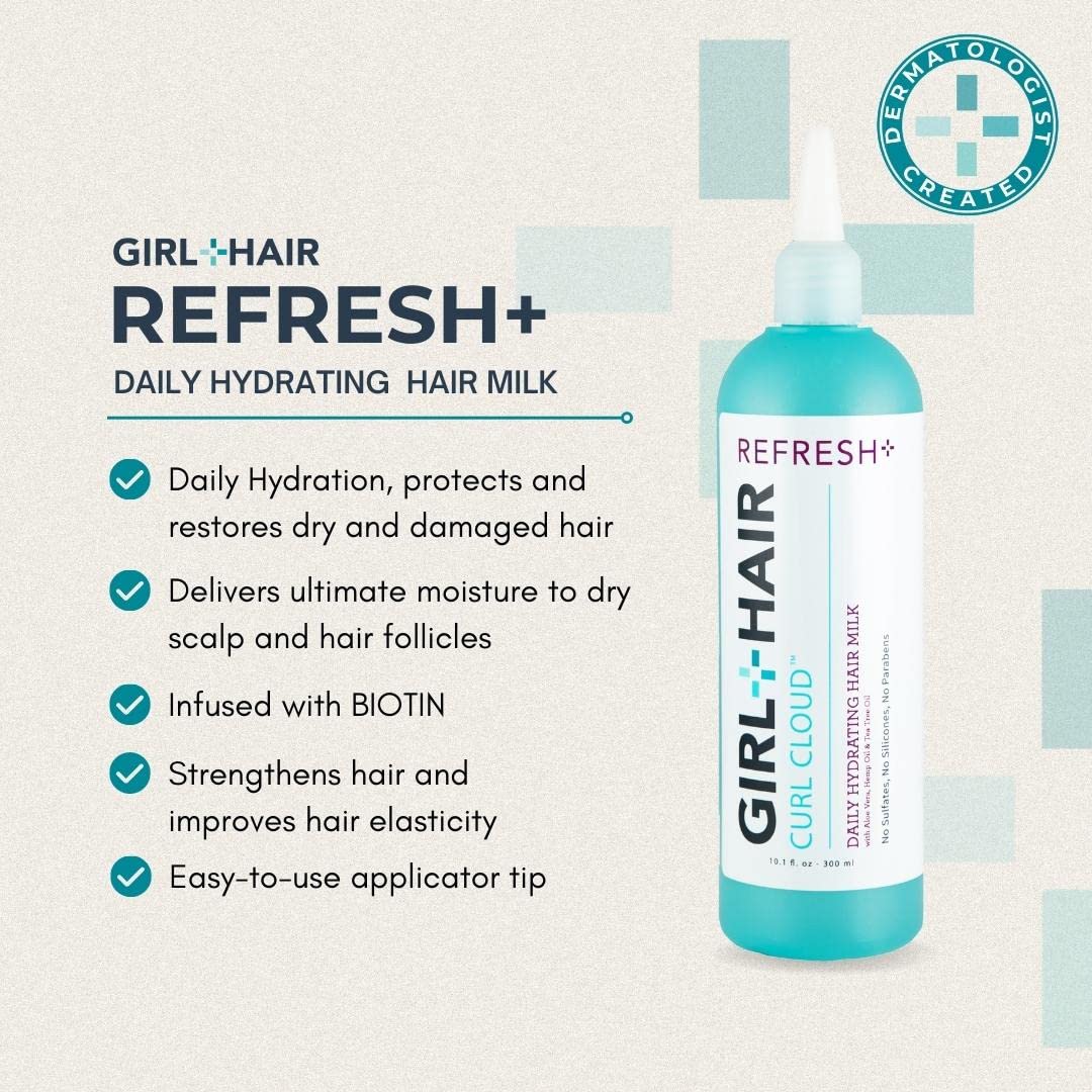 Girl+Hair Natural Hair Products, Refresh Plus Aloe Vera Biotin Hydrating Hair Milk, Promote Growth with Tea Tree and Aloe Vera