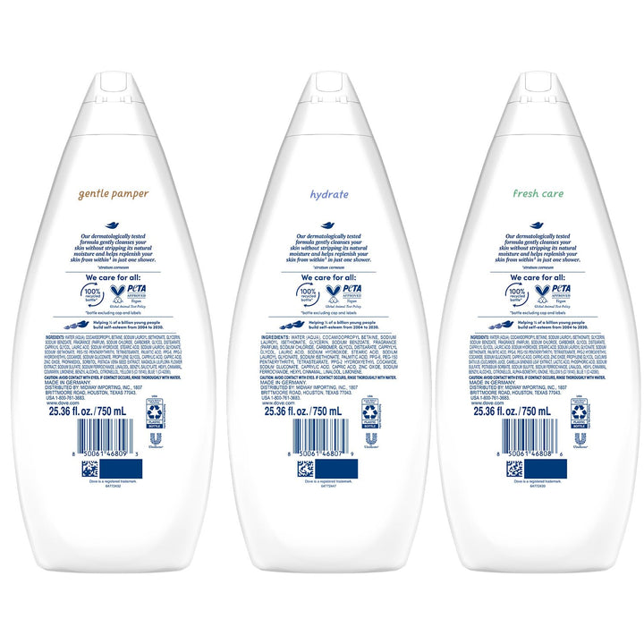 Dove Body Wash Value-Size Variety 3-Pack – Hydrate, Fresh Care, and Gentle Pamper, 25.36 Oz Ea
