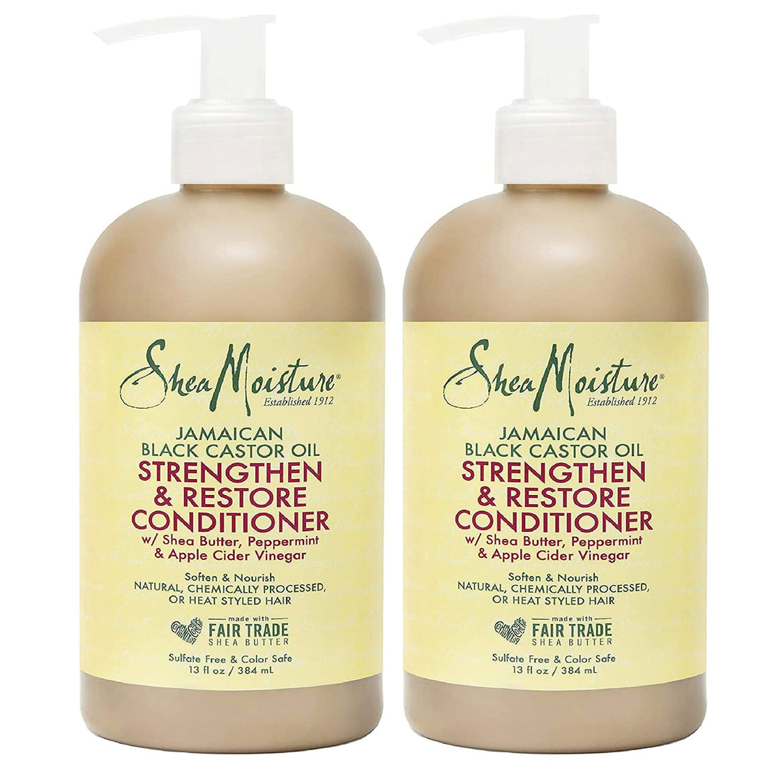 SheaMoisture Jamaican Black Castor Oil 13 oz. Strengthen, Grow & Restore Conditioner with Shea Butter, Peppermint and Keratin - Sulfate Free and Color Safe - Value Pack of 2 Each