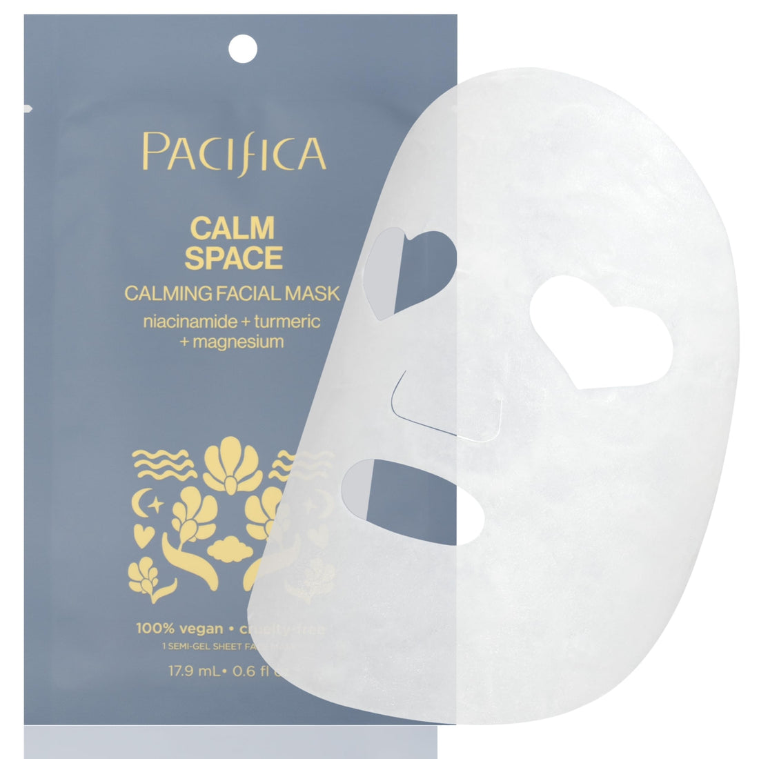 Pacifica Sheet Face Mask - Calm Space - Calming Facial Mask - Niacinamide & Turmeric Soothing Face Mask for Irritated Skin Clean Beauty Vegan & Cruelty-Free Dermatologist Tested