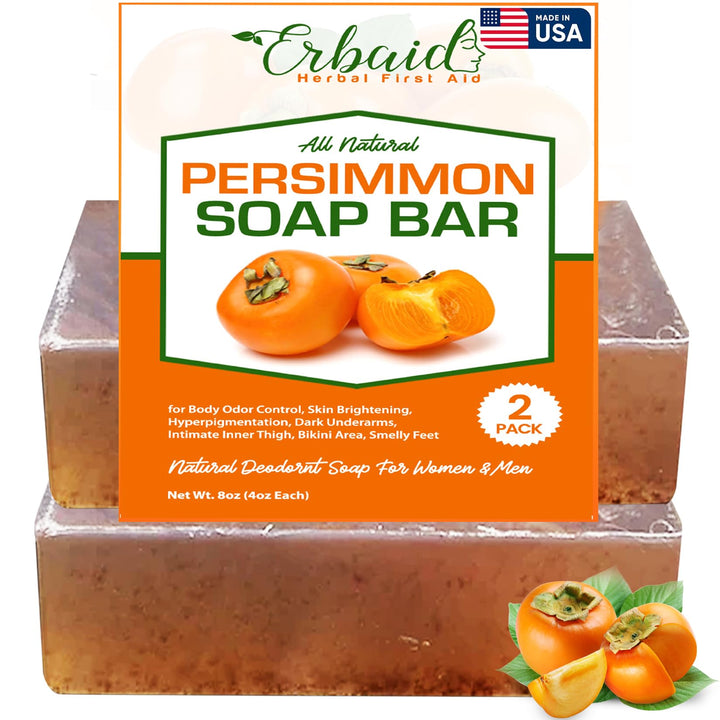 Persimmon Soap Bar for Body Odor Control – Purifying Deodorizing Body Wash with Japanese Persimmon & Green Tea Extract for Eliminating Body Odor – Deodorant Soap for Skin Brightening (2 Pack)