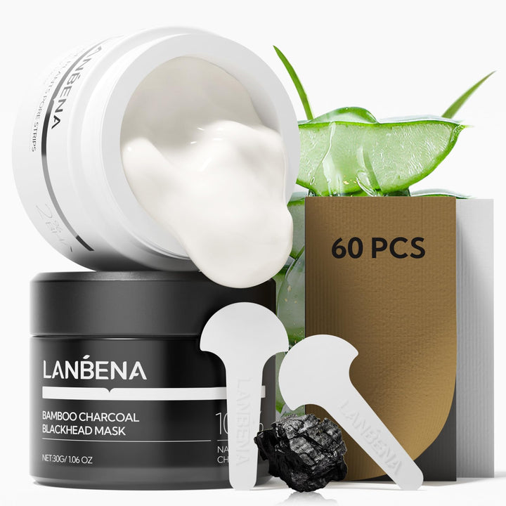 LANBENA 2 PCS Pore Strips, 2% BHA(Salicylic Acid) Nose Pore Strips 2.0 + Bamboo Charcoal Blackheads Remover Peel off Mask 3.0, Plants Pore Cleanser Purifying, added Amazonian White Clay, Oil Contro