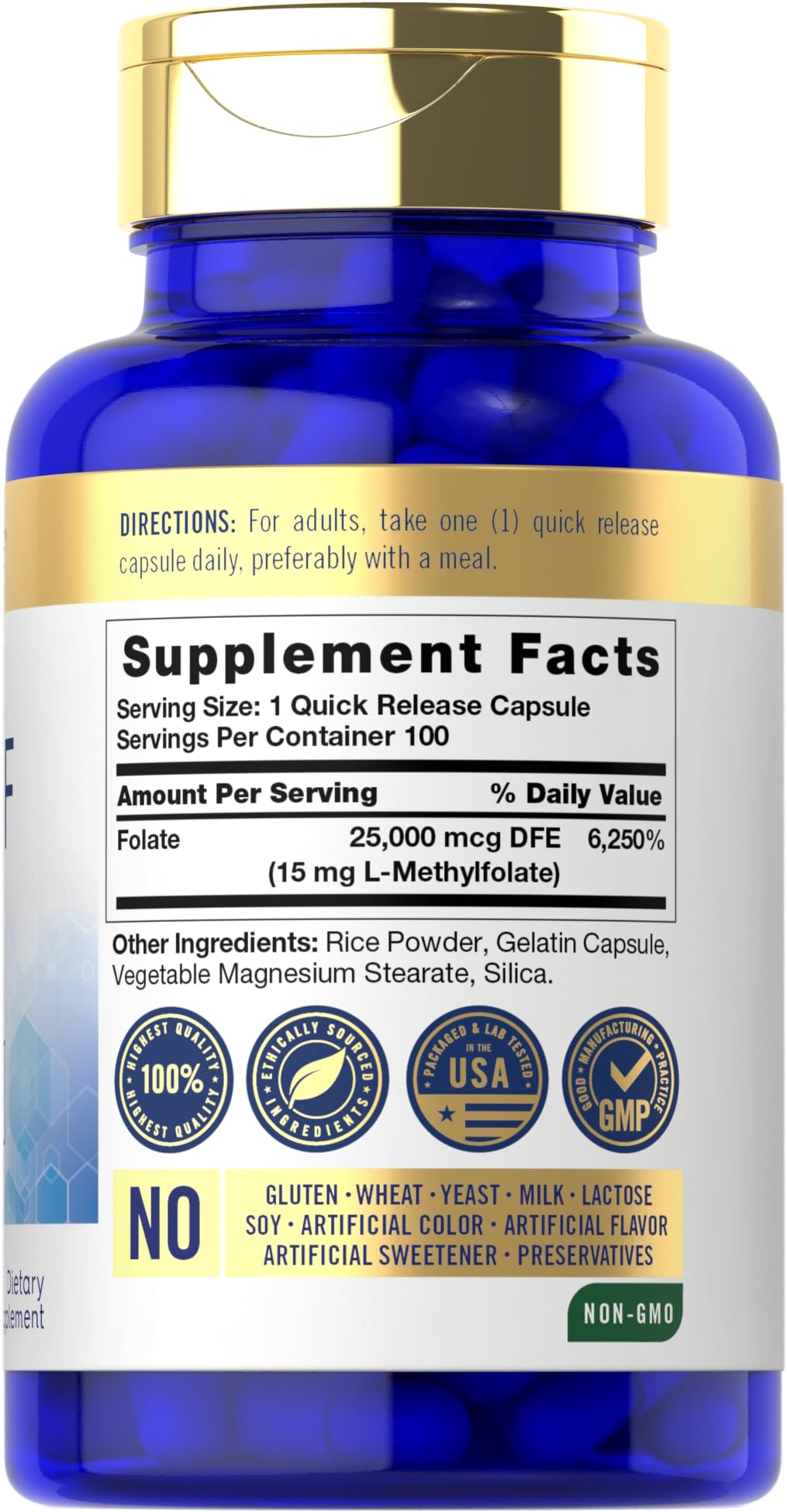 Carlyle 5-MTHF Supplement 15mg | 100 Capsules | L-Methylfolate | Non-GMO, Gluten Free | Premium Quality