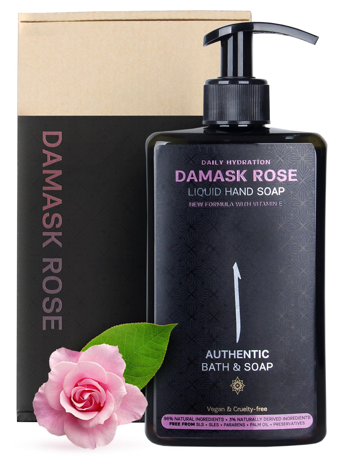 AUTHENTIC BATH & SOAP Natural - Damask Rose Oil Liquid Hand Soap - Hydrating Handsoap for All Skin Types, Hand Wash with Vitamin E, Cruelty-Free, Vegan, no Sulfate, Palm Oil Free 16.9 Fl Oz