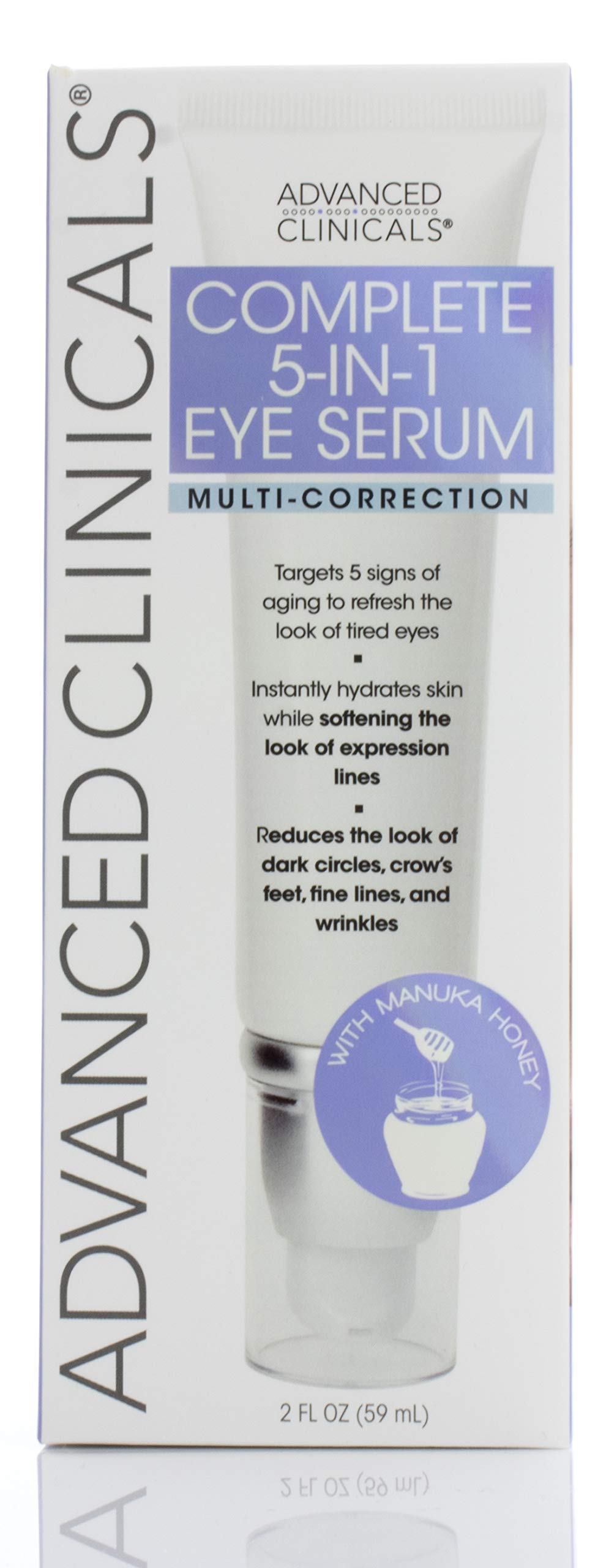 Advanced Clinicals 5-in-1 Multi Correction Anti Aging Eye Serum Lotion W/Retinol, Collagen, Vitamin C, & Manuka Honey. Reduces Appearance Of Dark Circles, Wrinkles, Crows Feet & Fine Lines, 2 Fl Oz