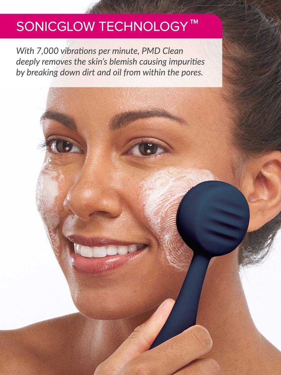 PMD Clean - Smart Facial Cleansing Device with Silicone Brush & Anti-Aging Massager - Waterproof - SonicGlow Vibration Technology - Clear Pores and Blackheads - Lift, Firm, and Tone Skin