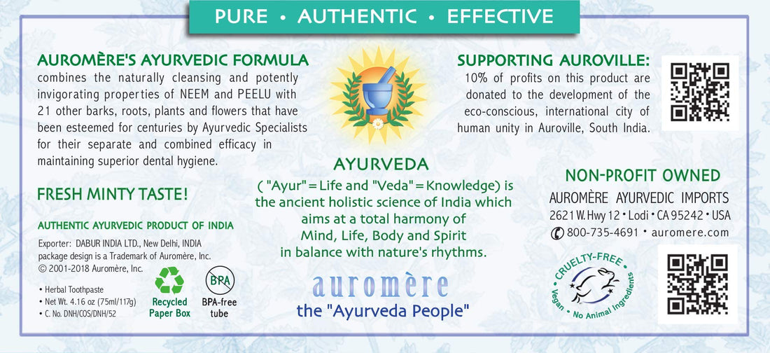 Auromere Ayurvedic Herbal Toothpaste, Fresh Mint - Vegan, Natural, Non GMO, Fluoride Free, Gluten Free, with Neem & Peelu (4.16 oz), 1 Pack