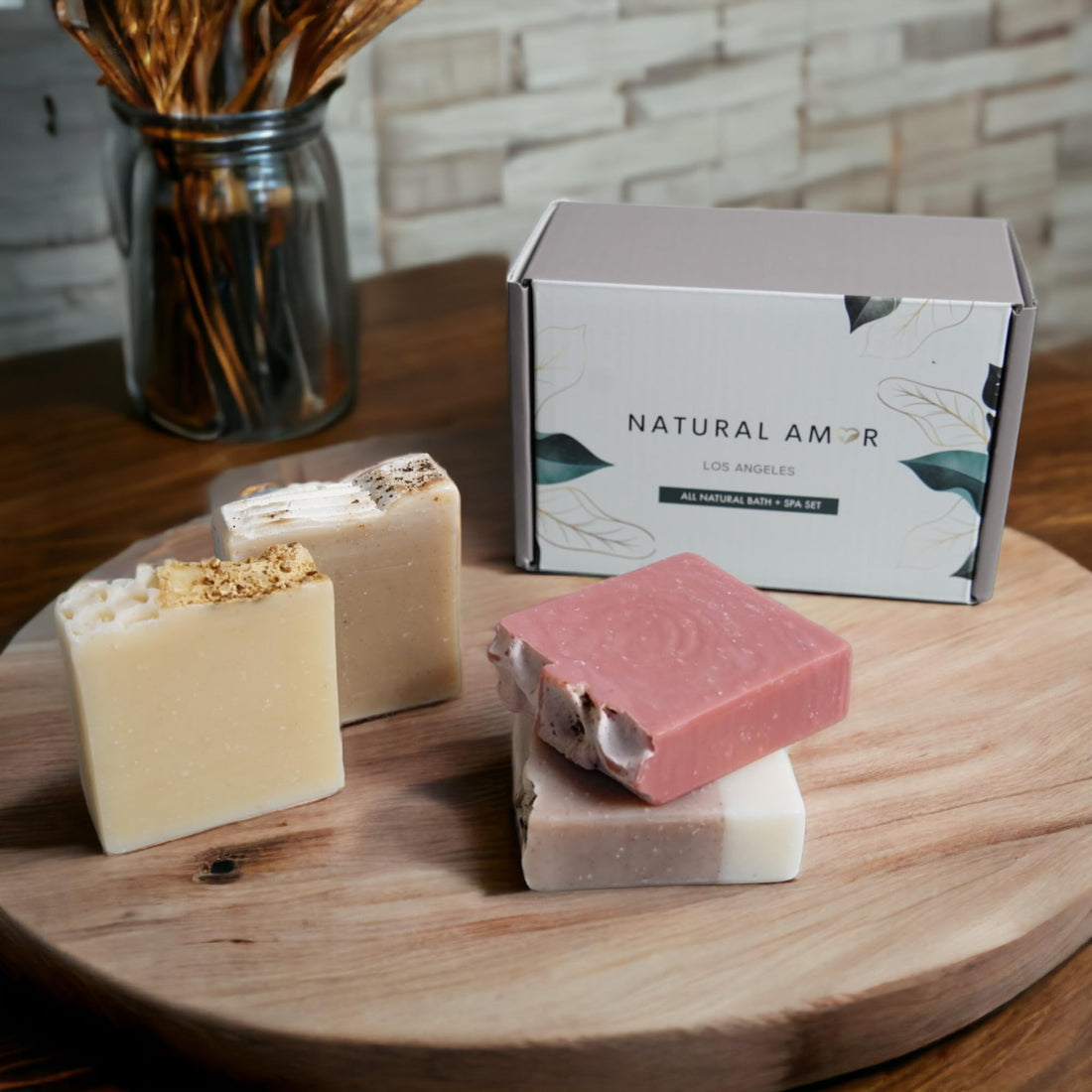 Natural Amor Organic Handmade Soap Bar Set (4 Pack), Made with Natural Ingredients, Cold Process Soap, Soap Gift Set for Women