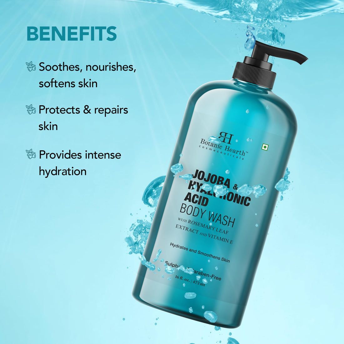 Botanic Hearth Jojoba & Hyaluronic Acid Body Wash 16 fl oz with Sea Butter & Sweet Almond Oil | Moisturizing Body Wash Shower Gel for Softer, Smoother Skin | Sulfate & Paraben Free | for Women & Men
