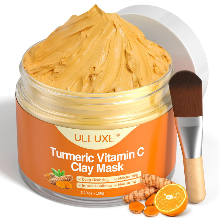 Turmeric Vitamin C Clay Mask for Dark Spots, Dull Skin, Blackheads, Skincare Facial Mask for Cleansing Pores, Moisturizing and Improve Uneven Skin Tone, Face Skincare Gift, 5.29 oz