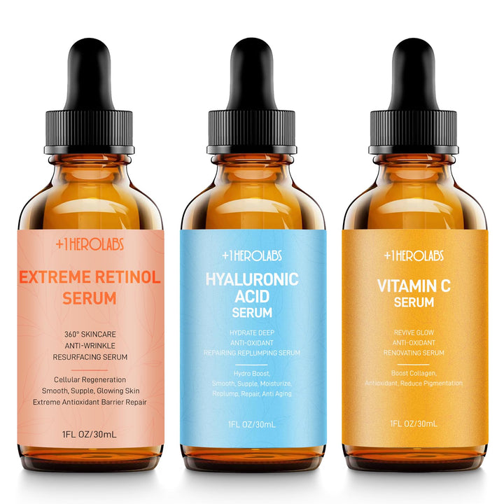 Facial Skin Care Set– Retinol Serum, Vitamin C & Hyaluronic Acid for Face – Anti Aging Face Serum Set for Women – Firm, Wrinkle Smoothing, Dark Spot Corrector, Brighten Dullness