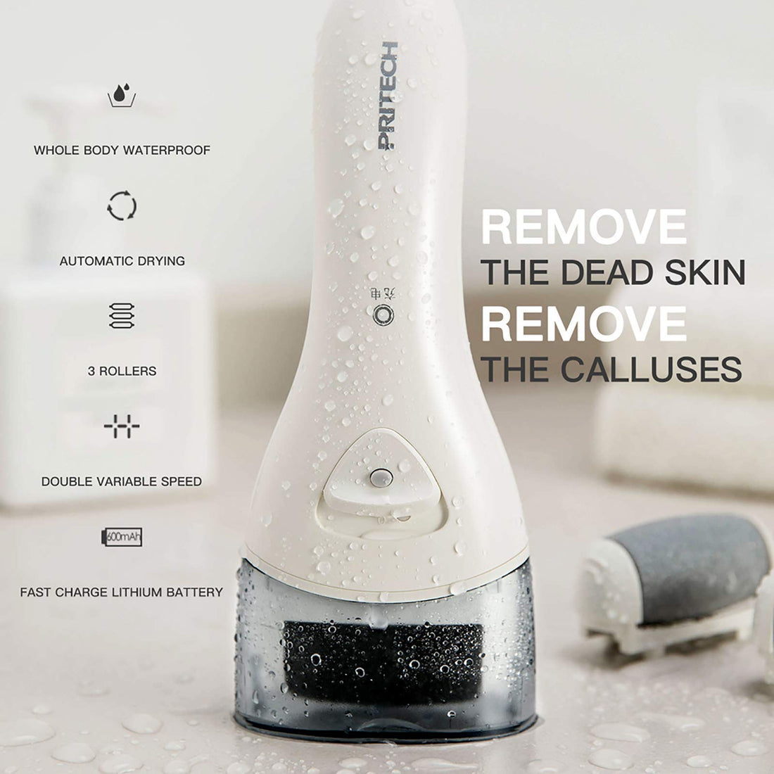 Generic Electronic Foot File, Wet and Dry Callus Remover Pedicure Tools for Dead Hard Cracked Skin Rechargeable Foot Care Tool with 3 Roller Heads, LED Light, Cleaning Brush and Traveling Bag