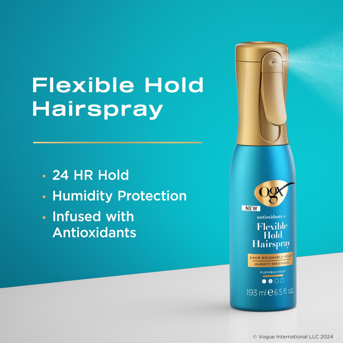OGX Antioxidants + Flexible Hold Hairspray, Anti Humidity Hairspray for 24 Hour Hold & Protection for Your Style, Hair Spray in a Continuous Mist Spray Bottle, Paraben-Free, 6.5 fl. oz