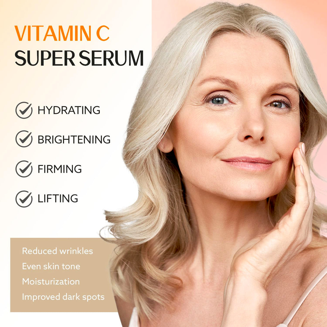 ANSDUR Super Vitamin C Serum for Women over 70: Hyaluronic Acid Serum for Face, Dark Spot Remover and Wrinkle Reduction - Lifting, Smoothing, Moisturizing, All in One Skin Care Formula, 1 fl oz
