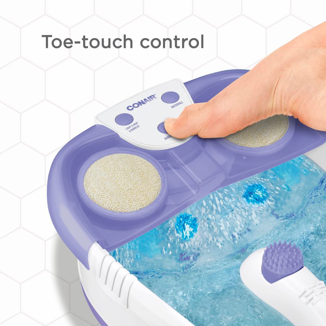 Conair Waterfall Pedicure Foot Spa Bath with Blue LED Lights, Massaging Bubbles and Massage Rollers, Purple/White