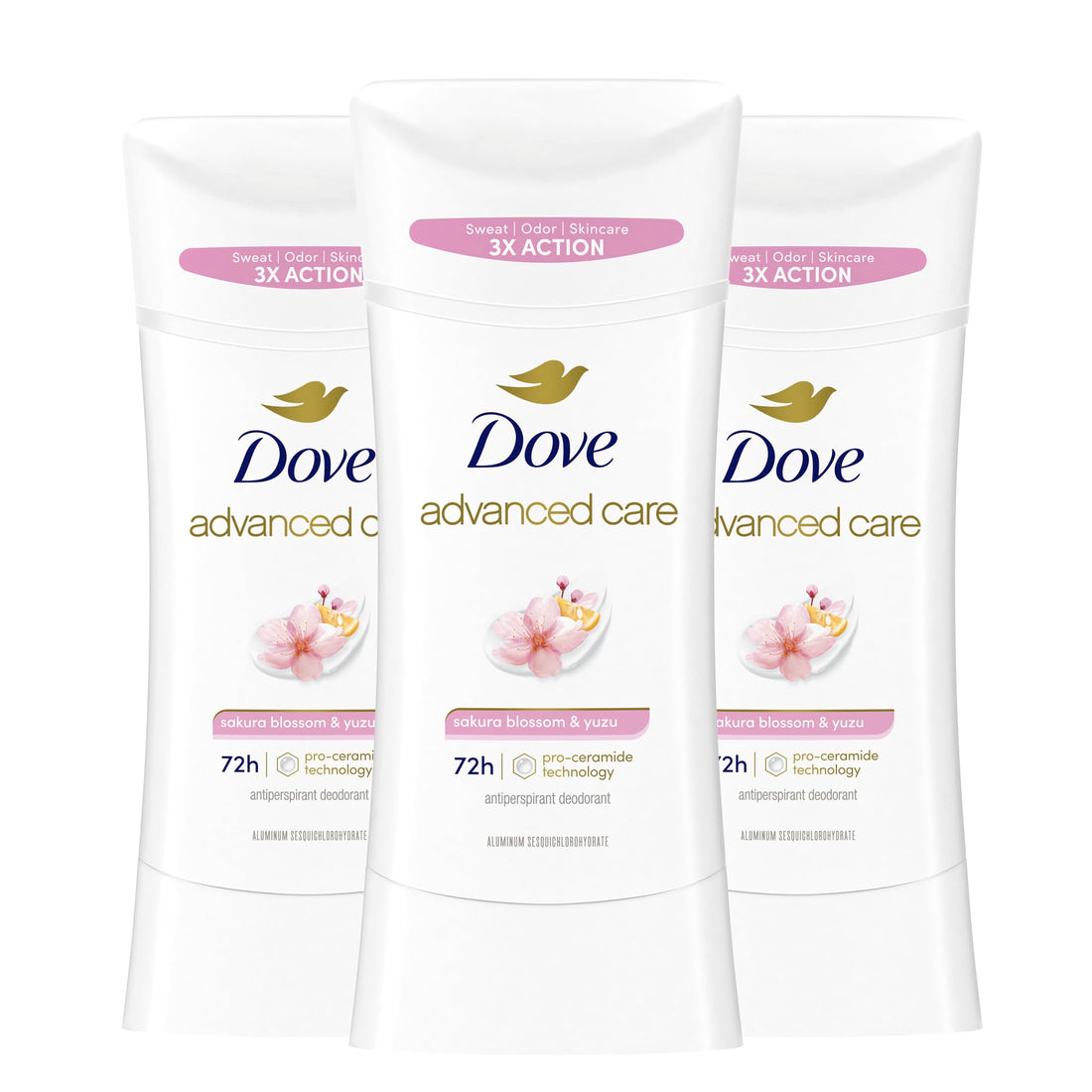 Dove Advanced Care Antiperspirant Deodorant for Women Sakura Blossom & Yuzu 3 pack 72 hour sweat and odor protection 2.6 oz