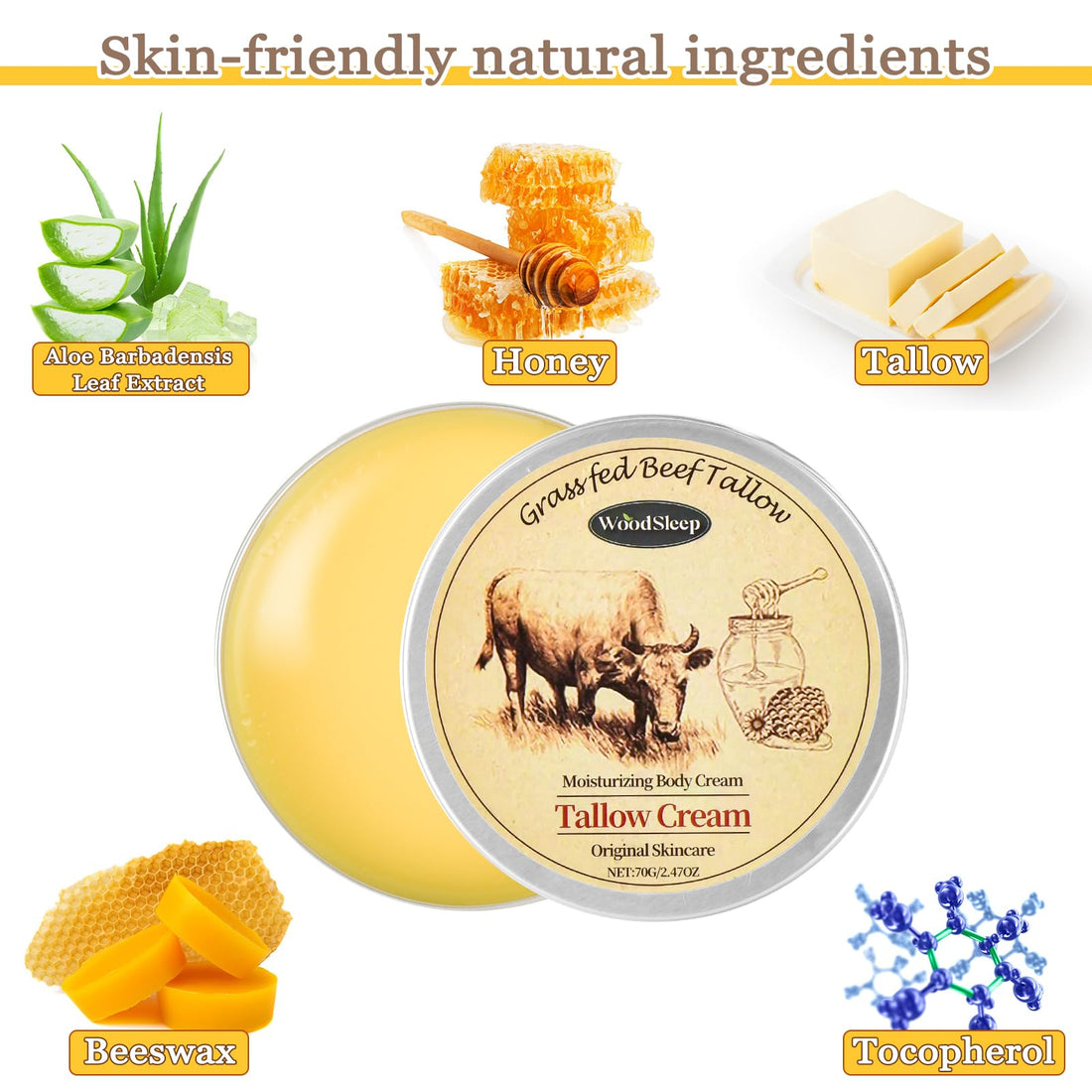 ZEVOFIUR Tallow and Honey Balm for Skin,Beef Tallow Beeswax,Organic Grass-Fed Balm with Raw Honey Moisturizing CreamWith Face Body Moisturizer 2.5oz