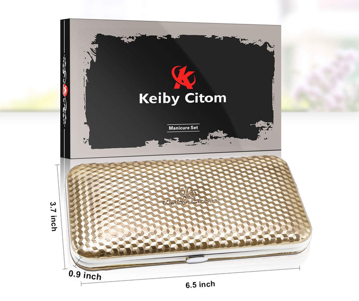 Keiby Citom Professional Stainless Steel Nail Clipper Travel & Grooming Kit - High Quality Nail Tools Manicure & Pedicure Set of 12pcs with Luxurious Case(Gold)
